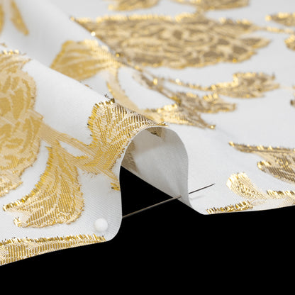 Metallic Burnout Brocade - White and Gold Floral - Designer Deadstock