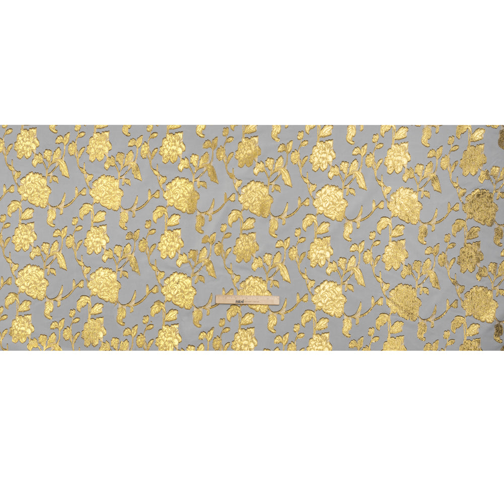 Metallic Burnout Brocade - White and Gold Floral - Designer Deadstock