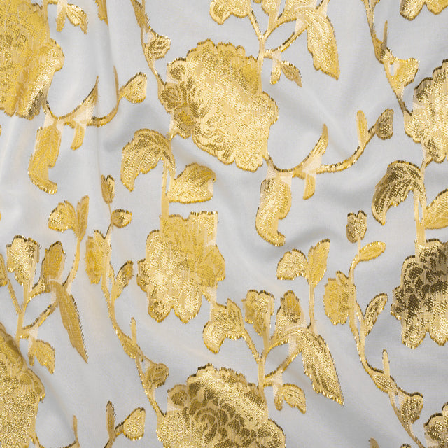 Metallic Burnout Brocade - White and Gold Floral - Designer Deadstock