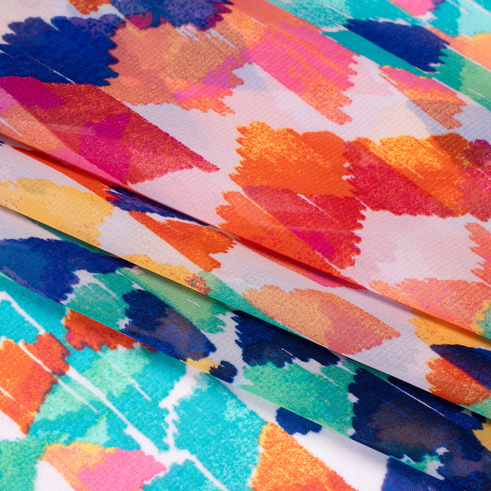 Polyester Chiffon - Orange, Pink and Blue Painted Triangles and Diamonds - Designer Deadstock - Folded