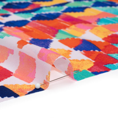 Polyester Chiffon - Orange, Pink and Blue Painted Triangles and Diamonds - Designer Deadstock