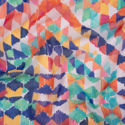 Polyester Chiffon - Orange, Pink and Blue Painted Triangles and Diamonds - Designer Deadstock