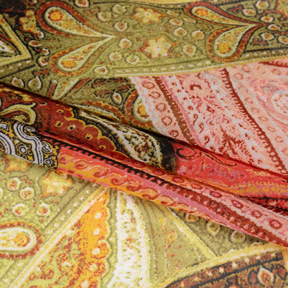 Polyester Chiffon - Yellow and Coral Rose Ornate Paisley Patchwork - Designer Deadstock