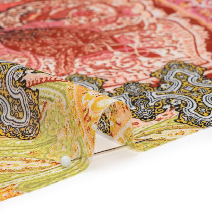 Polyester Chiffon - Yellow and Coral Rose Ornate Paisley Patchwork - Designer Deadstock