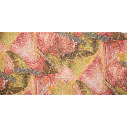 Polyester Chiffon - Yellow and Coral Rose Ornate Paisley Patchwork - Designer Deadstock