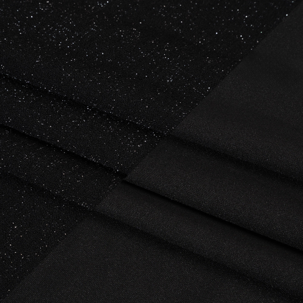 Stretch Polyester Metallic Crepe Double Knit - Black and Silver - Designer Deadstock