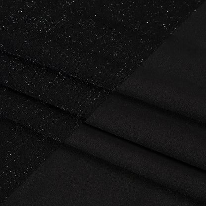 Stretch Polyester Metallic Crepe Double Knit - Black and Silver - Designer Deadstock