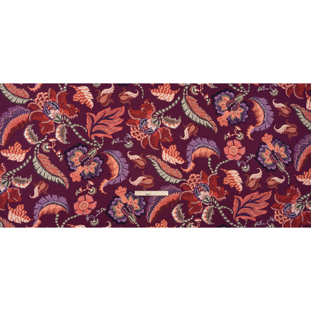 Polyester Crepe Print - Berry, Coral Pink, and Purple Jacobean Floral - Designer Deadstock - Full