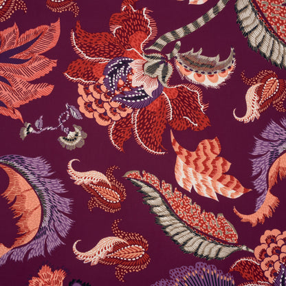 Polyester Crepe Print - Berry, Coral Pink, and Purple Jacobean Floral - Designer Deadstock