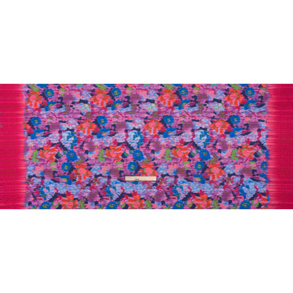 Stretch Polyester Seersucker - Bright Pink, Purple and Blue Ikat Floral - Designer Deadstock