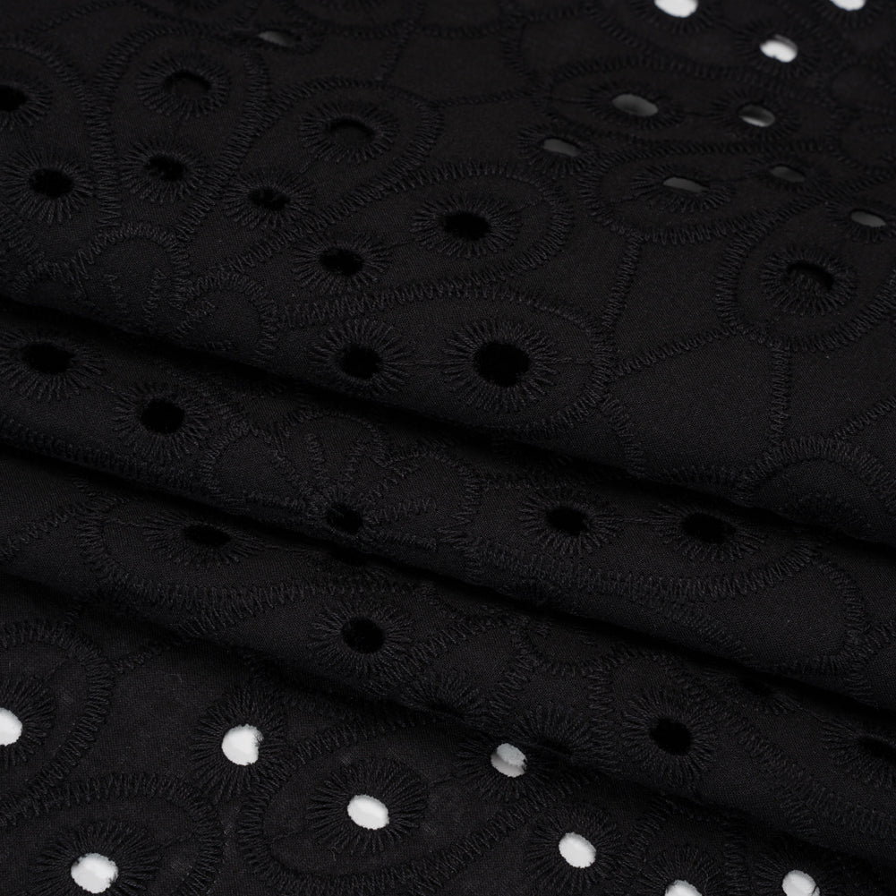 Cotton Embroidered and Eyelet Woven - Black Floral - Designer Deadstock