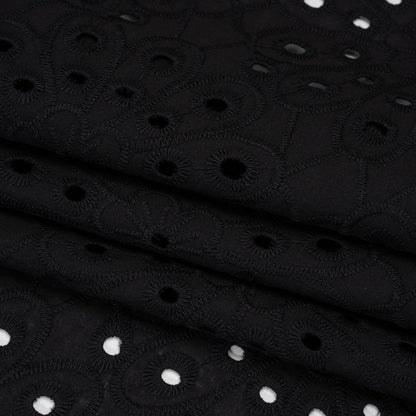Cotton Embroidered and Eyelet Woven - Black Floral - Designer Deadstock