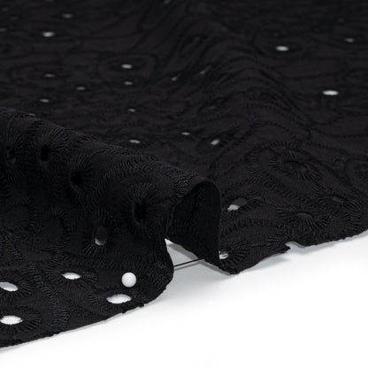 Cotton Embroidered and Eyelet Woven - Black Floral - Designer Deadstock