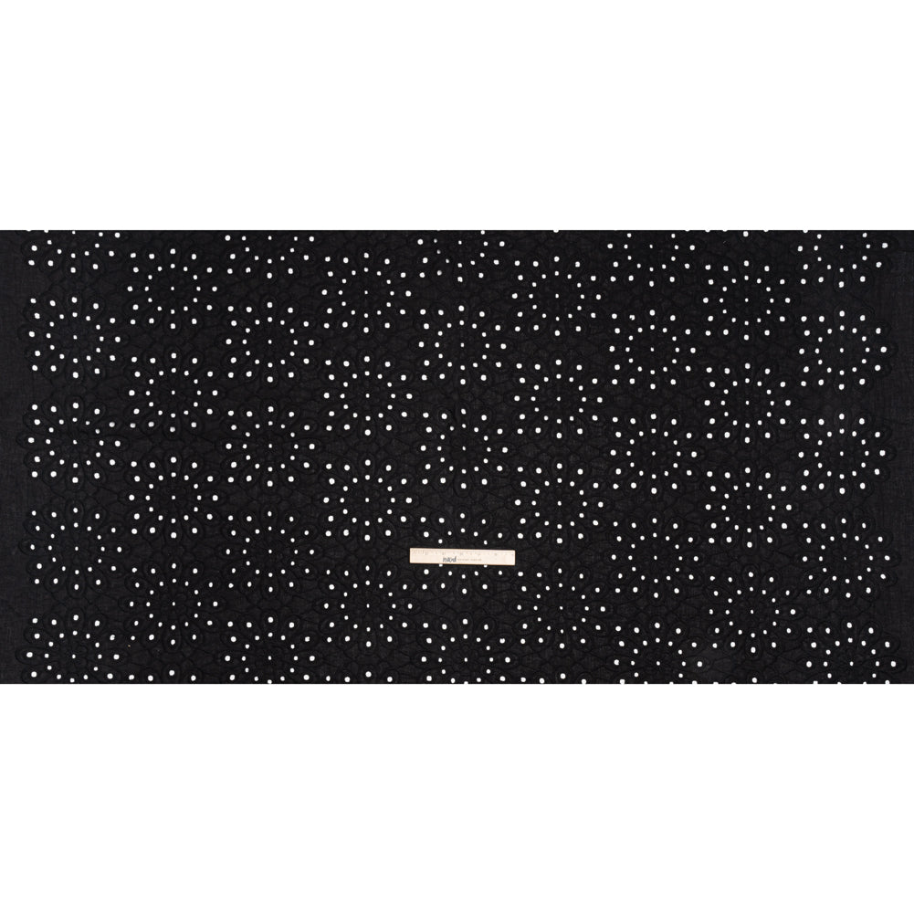 Cotton Embroidered and Eyelet Woven - Black Floral - Designer Deadstock