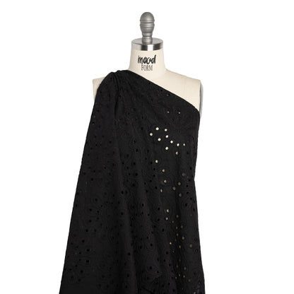 Cotton Embroidered and Eyelet Woven - Black Floral - Designer Deadstock