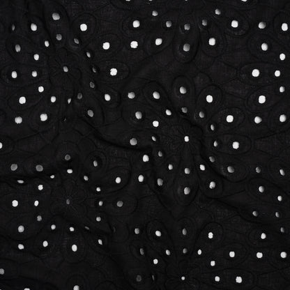 Cotton Embroidered and Eyelet Woven - Black Floral - Designer Deadstock