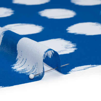Polyester Chiffon - Bright Blue and White Brushed Polka Dots - Designer Deadstock