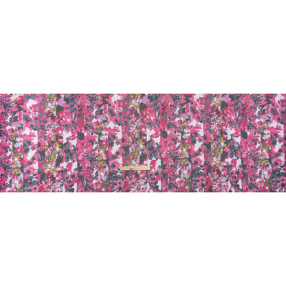 Polyester Georgette Print - Pink, Navy and Olive Green Floral Stripes - Designer Deadstock