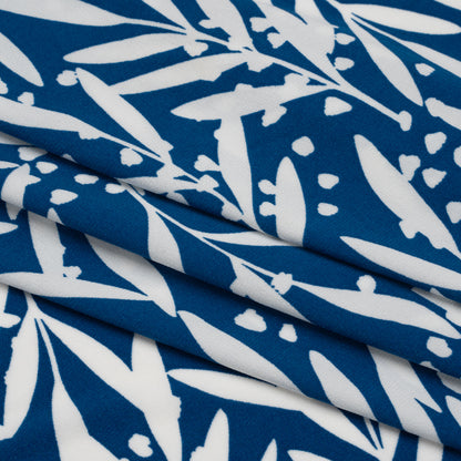 Stretch Polyester Tricot - Blue and White Leafy Stems - Designer Deadstock