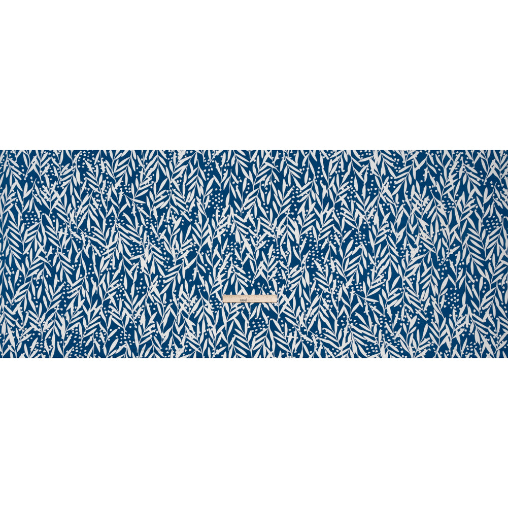 Stretch Polyester Tricot - Blue and White Leafy Stems - Designer Deadstock