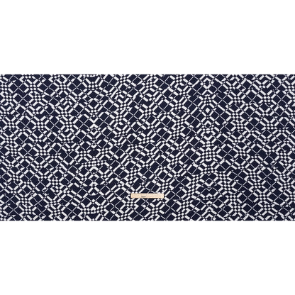 Stretch Polyester Tricot with Puff Print - Midnight Navy and White Broken Argyle Plaid - Designer Deadstock