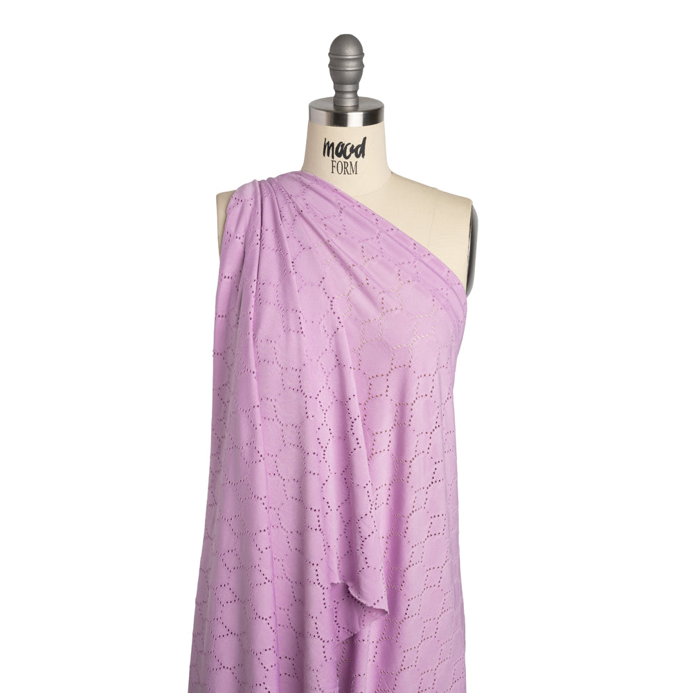 Stretch Polyester Jersey with Eyelets - Lavender Circles - Designer Deadstock - Drape
