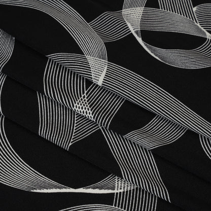 Stretch Polyester Tricot - Black and White Looping Lines - Designer Deadstock