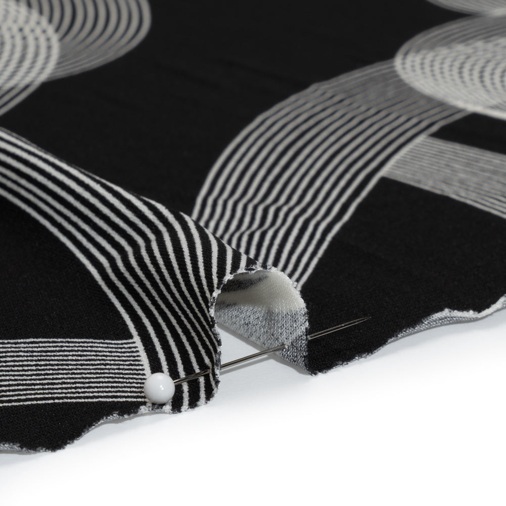 Stretch Polyester Tricot - Black and White Looping Lines - Designer Deadstock