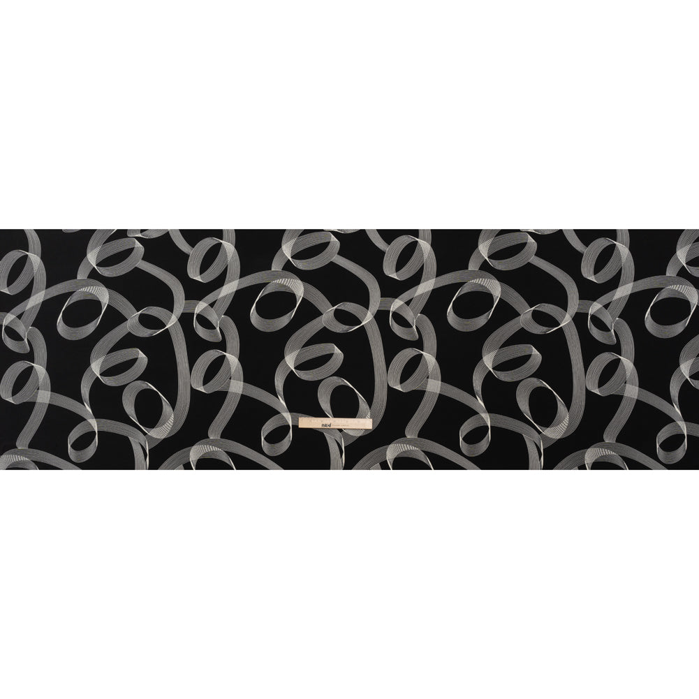 Stretch Polyester Tricot - Black and White Looping Lines - Designer Deadstock