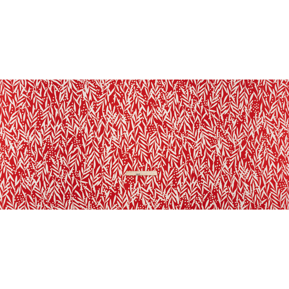 Stretch Polyester Tricot - Scarlet Red and White Leafy Stems - Designer Deadstock - Full