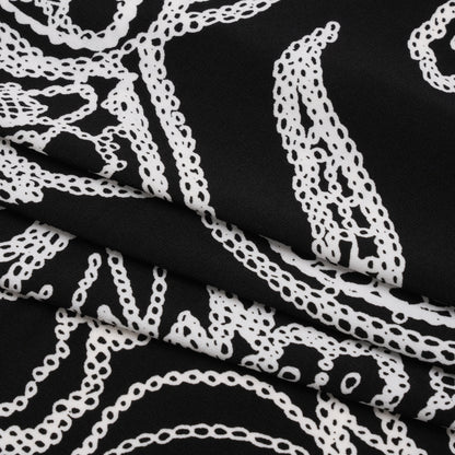 Stretch Polyester Tricot - Black and White Chain Stitch Flowers - Designer Deadstock