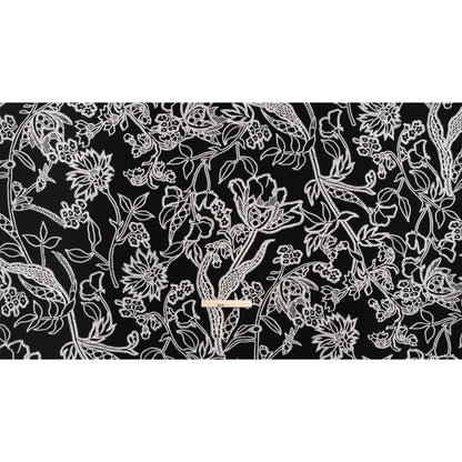 Stretch Polyester Tricot - Black and White Chain Stitch Flowers - Designer Deadstock