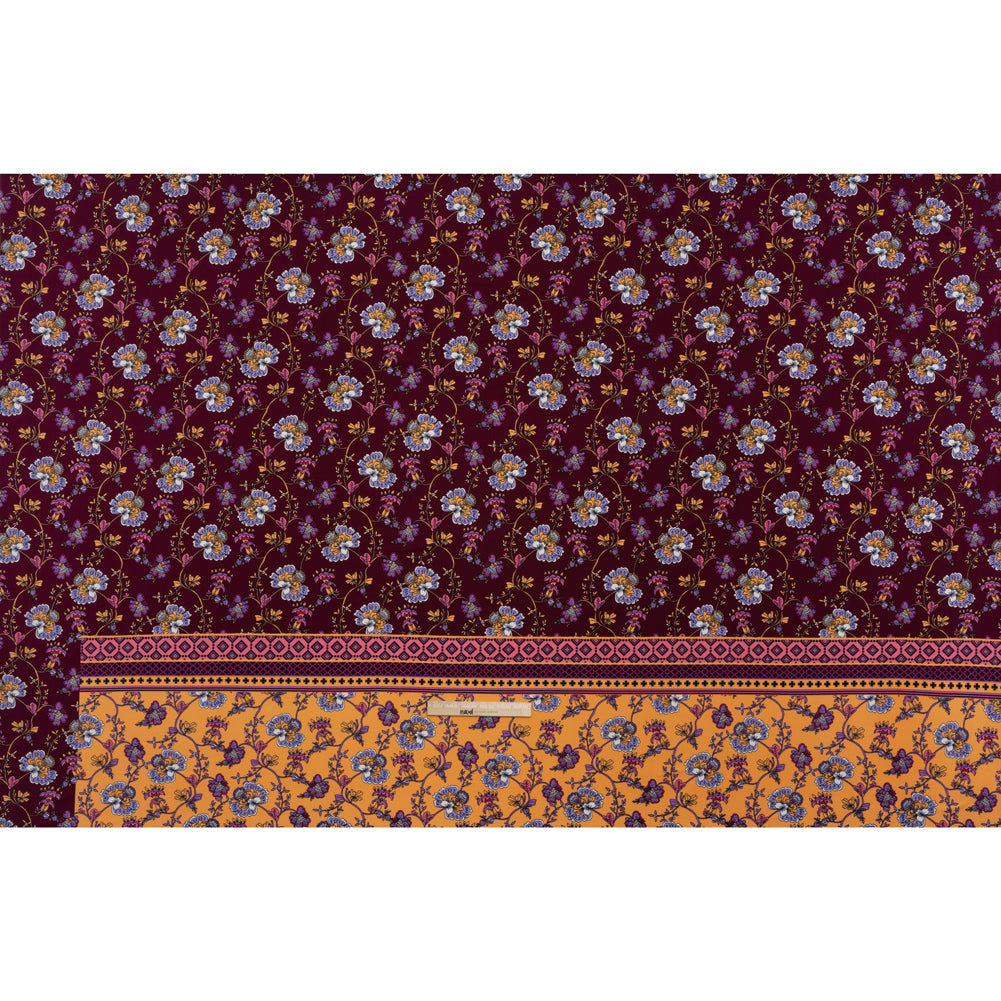 Stretch Polyester Tricot Panel - Burgundy, Creamsicle and Lilac Floral Patchwork and Decorative Stripes - Designer Deadstock