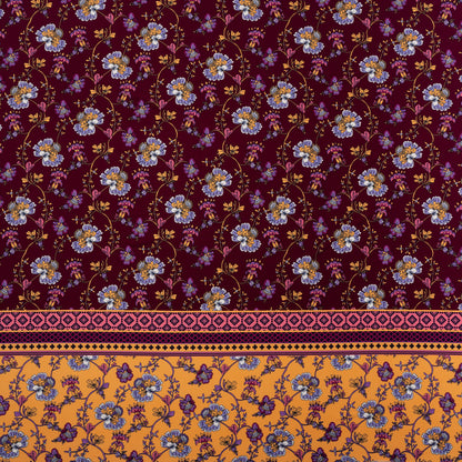 Stretch Polyester Tricot Panel - Burgundy, Creamsicle and Lilac Floral Patchwork and Decorative Stripes - Designer Deadstock