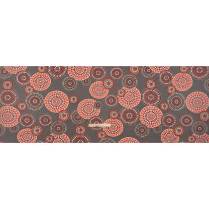 Stretch Polyester Tricot with Puffy Print - Gray, Coral Red and White Circle Medallions - Designer Deadstock