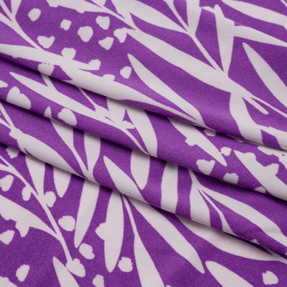 Stretch Polyester Tricot - Purple and Off White Leafy Stems - Designer Deadstock