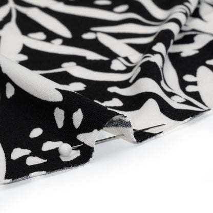 Stretch Polyester Tricot - Black and White Leafy Stems - Designer Deadstock