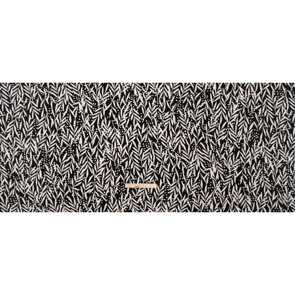 Stretch Polyester Tricot - Black and White Leafy Stems - Designer Deadstock - Full