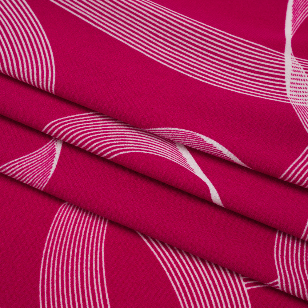 Stretch Polyester Tricot - Raspberry Pink and White Looping Lines - Designer Deadstock