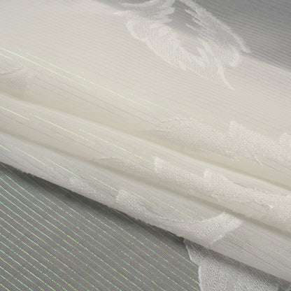 Burnout Brocade with Iridescent Pinstripes - White Leaves - Designer Deadstock
