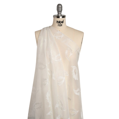 Burnout Brocade with Iridescent Pinstripes - White Leaves - Designer Deadstock
