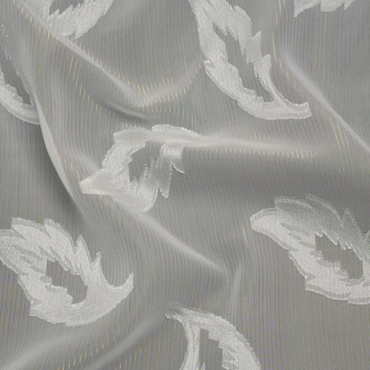 Burnout Brocade with Iridescent Pinstripes - White Leaves - Designer Deadstock