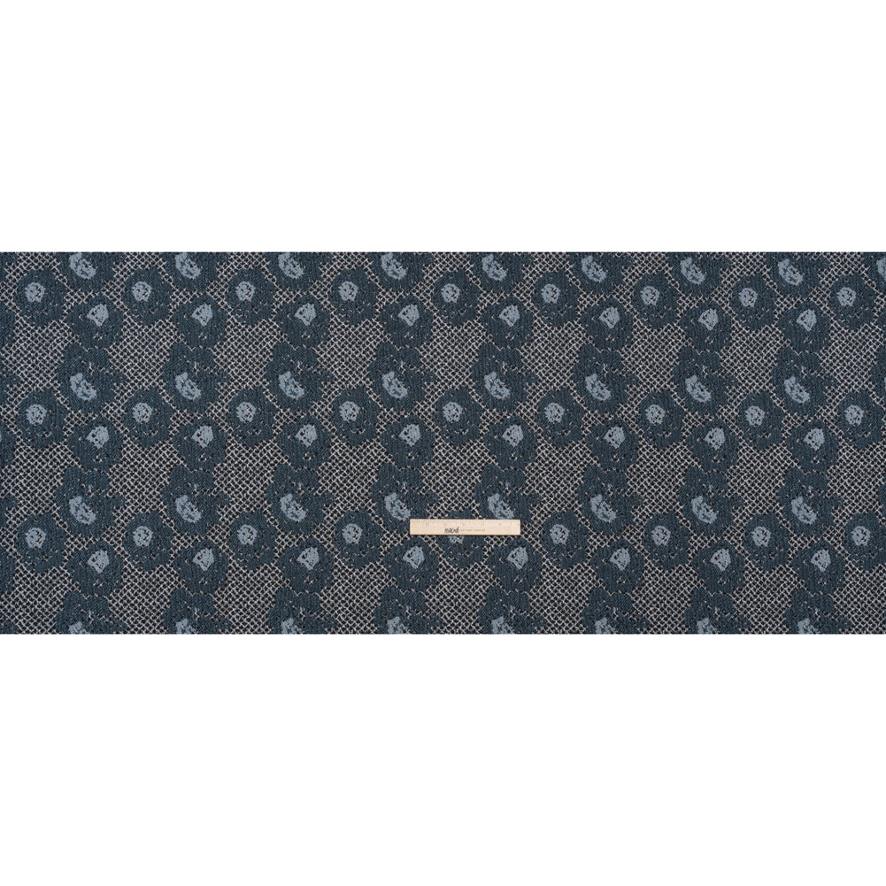 Cotton and Polyester Matelasse - Blue and Black Diamonds and Flowers - Designer Deadstock - Full