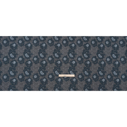 Cotton and Polyester Matelasse - Blue and Black Diamonds and Flowers - Designer Deadstock