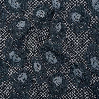 Cotton and Polyester Matelasse - Blue and Black Diamonds and Flowers - Designer Deadstock