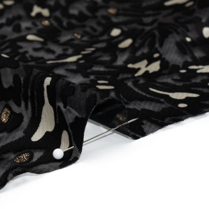 Satin-Faced Burnout Jacquard with Gold Glitter - Black and White Abstract - Designer Deadstock