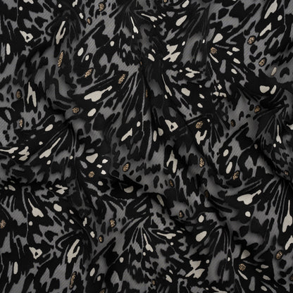Satin-Faced Burnout Jacquard with Gold Glitter - Black and White Abstract - Designer Deadstock