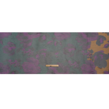 Polyester Stretch Mesh - Dark Green, Purple and Gold Ikat Floral - Designer Deadstock
