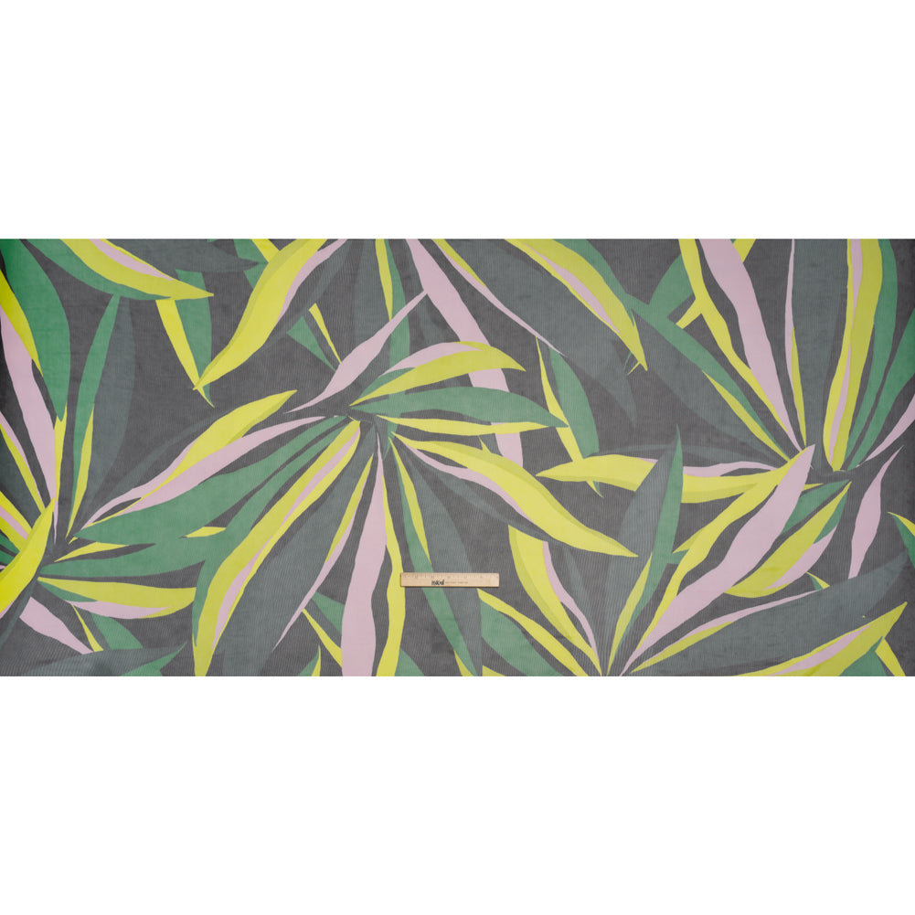 Stretch Polyester Mesh - Green, Pale Pink and Yellow Leaves - Designer Deadstock - Full