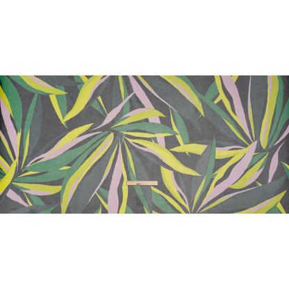 Stretch Polyester Mesh - Green, Pale Pink and Yellow Leaves - Designer Deadstock